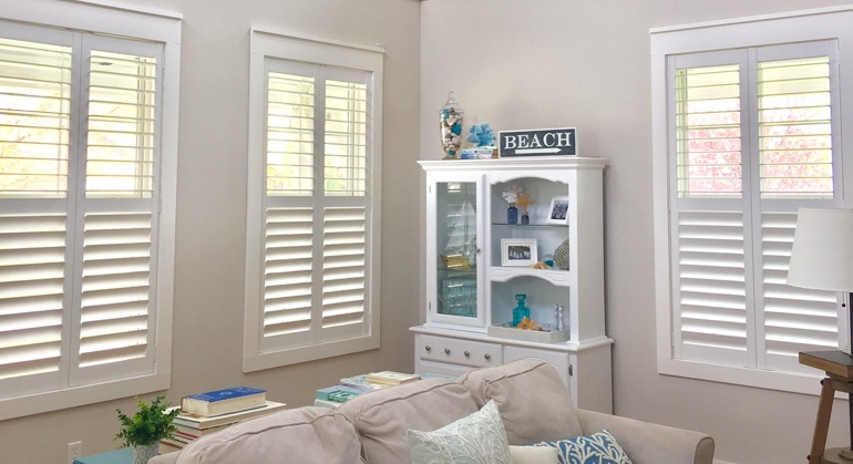 faux wood shutters in Destin living room